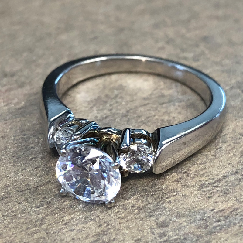 14K White Gold 3 Stone Engagement Ring
